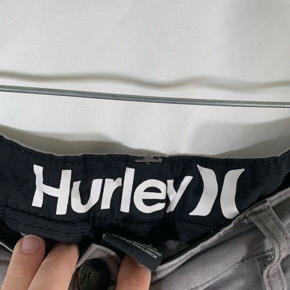 Hurley Chino Shorts Men's 38 Grey Cotton Blend Pockets 9" Inseam Button - Picture 3 of 10